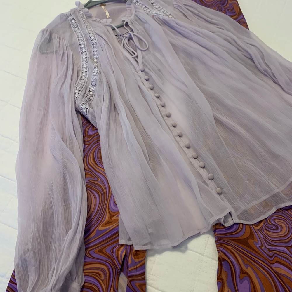 free people lavender rayon long sleeve top Size Large